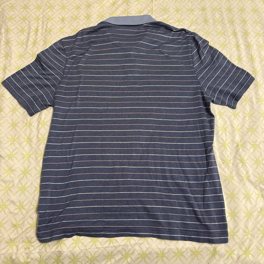 Jos A Bank Traveler Mens Large Blue Striped Herringbone Cotton Polo Shirt L - Picture 2 of 5